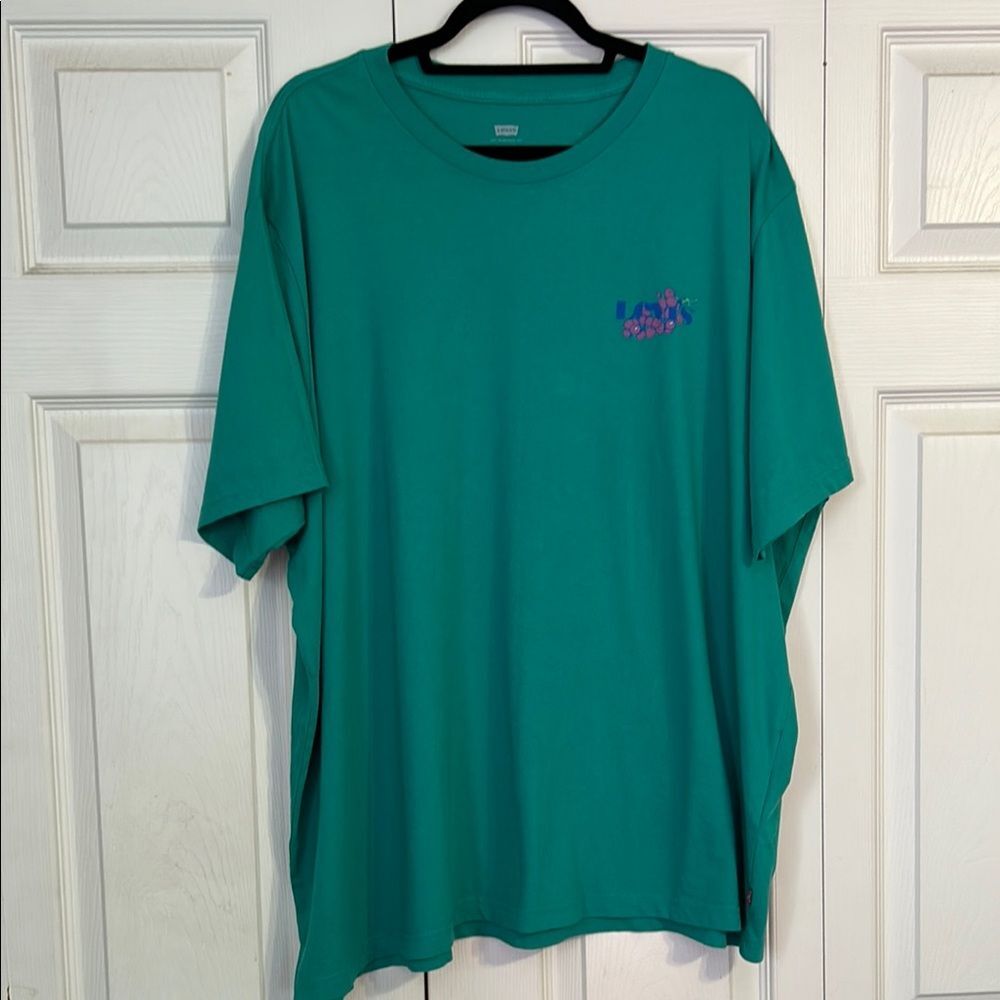 LEVI's Size XXL Relaxed Fit Green Short Sleeve Tee Crewneck Pullover Graphic